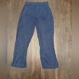 Nicole Miller Deep Navy Straight-Leg Linen Pants